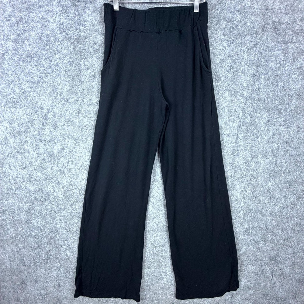 Elan Wide Leg Lounge Pants Womens Medium Black Stretch Flowy Knit Elastic Waist